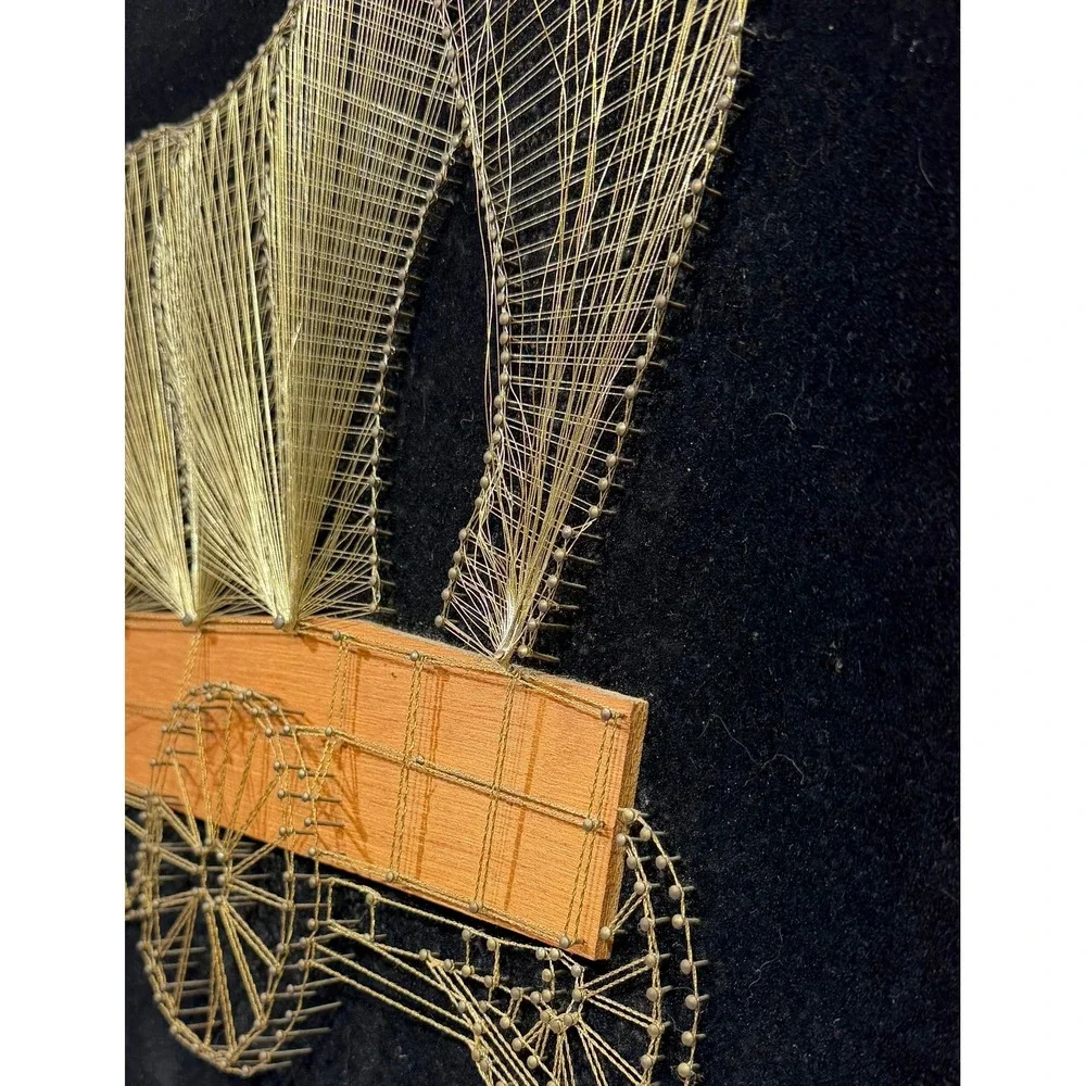 Vintage String Art Covered Wagon Pioneer Days Western Folk Art Velvet 20x16